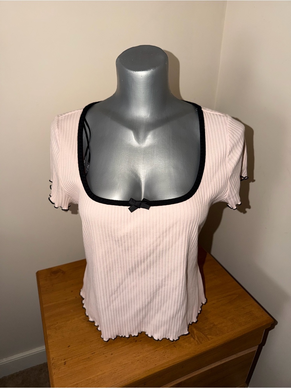 H&M Pink Ribbed Square Neck Top XL
